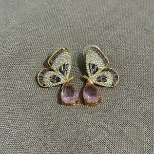 Eye Candy LA 18K Goldplated and Pink Cubic Zirconia Butterfly Earrings